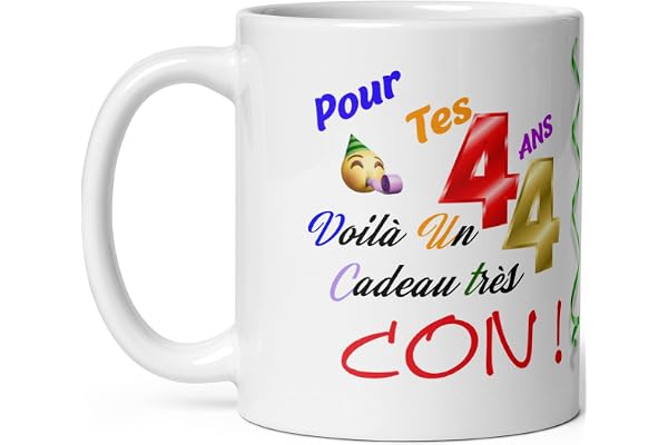 Mug joyeux anniversaire 44 ans humour quarante quatre ans cadeau drole et con idée tasse céramique haute qualité rigolo soixantaine fete Noel homme femme ami collegue copain pote famille 325ml