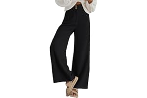 Imuedaen Cordhose Damen High Waist Weites Bein Hosen Freizeithose Lang Casual Locker Hose mit Taschen und Knöpfen