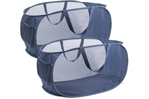 RUNFAR SHOP 2 PackCollapsible Laundry Baskets Mesh Pop up Laundry Hamper with Side Pocket Large Foldable Dirty Clothes Storage Hamper for Laundry Bathroom Kids Room Travel Camping 22.8×14.2×14.2 (Navy-2pcs)