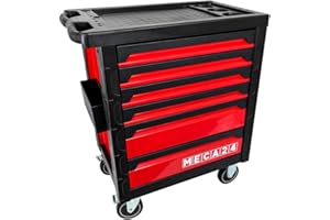 MECA24 Servante atelier 6 tiroirs - Bac porte-outils - Fermeture sécurisée - 2 roulettes avec freins - Capacité par tiroir 30kg