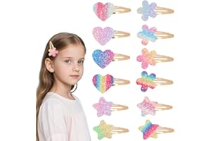 CATOR Mollette Capelli Bambina, 12 Pezzi Arcobaleno Fermagli per Capelli Stella Fiore Cuore, Glitter Accessori Carini, Scatto, per Donna e Bambina