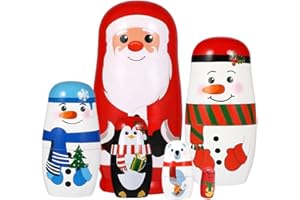 JOAASU 6 Pieces Wooden Russian Nesting Dolls, Christmas Wooden Matryoshka Doll with Santa Claus, Elk, Snowman, Polar Bear, Penguin, Christmas Nesting Dolls for Kids Birthday, Party, Home Decor