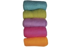 Rayher Pack de lana cardada para manualidades, 5 colores veraniegos, 100 g, 53657000