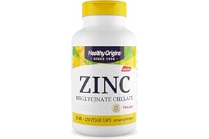 Healthy Origins, Zinc Bisglycinat Chelat, 50mg de Zinc, Dépôt - une Capsule tous les 2 Jours, 120 Capsules végétaliennes, Végétarien, Sans Gluten, Sans Soja, Sans OGM
