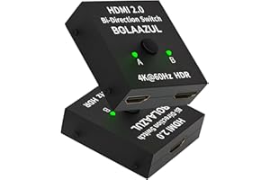 HDMI Splitter 1 in 2 out for Dual Monitors, BolAAzuL 2 in 1 out HDMI Switch 4K@60Hz HDMI Splitter Switcher Bi-directional, HDMI 2.0 Hub Support 3D 1080P for PS4, PS3, Xbox, Blu-Ray, DVD, HDTV