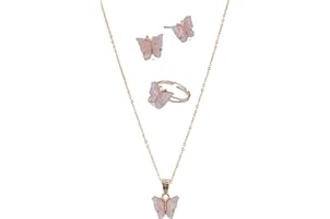 Brado Jewellery Rose Gold Plated Multi Color Butterfly Pendant Necklace Chain Earring Free Size Ring For Women and Girl (007B