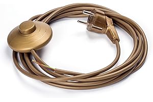 ORION LIGHTSTYLE Goobay - Cable de alimentación (3 m, conector Schuko a extremo abierto, con interruptor de cuerda, interruptor de pedal, cable de conexión), color dorado