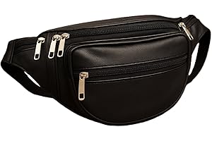 ODS:UK® Real Leather Bum Waist Bag Travel Holiday Money Belt Pouch Black Change BUMBAG (Black - Style 2)