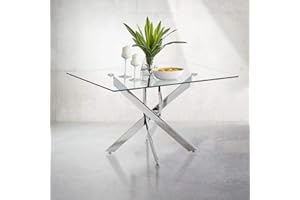 GOLDFAN - Tavolo da pranzo in vetro, tavolo da cucina, tavolo da salotto, design moderno, piedi cromati (110 × 70 × 75 cm)…