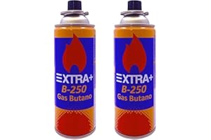 DISPAU Pack de Cartuchos de Gas Butano Recambio Gas Butano Portable Compatible para Cocina Portátiles de Campingaz, Hornillo, Soplete Soldador B-250 227gr (B-250, Gas BUTANO Rojo Y Naranja, 2, B-250)