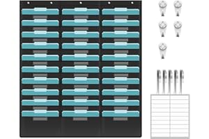 KIKIGOAL Hängemappe mit 30 Fächern, robuste Aufbewahrungstaschentabelle mit 30 Namensschild-Taschen für Aktenordner und Papier, Türhaken, Etiketten (30 Taschen)