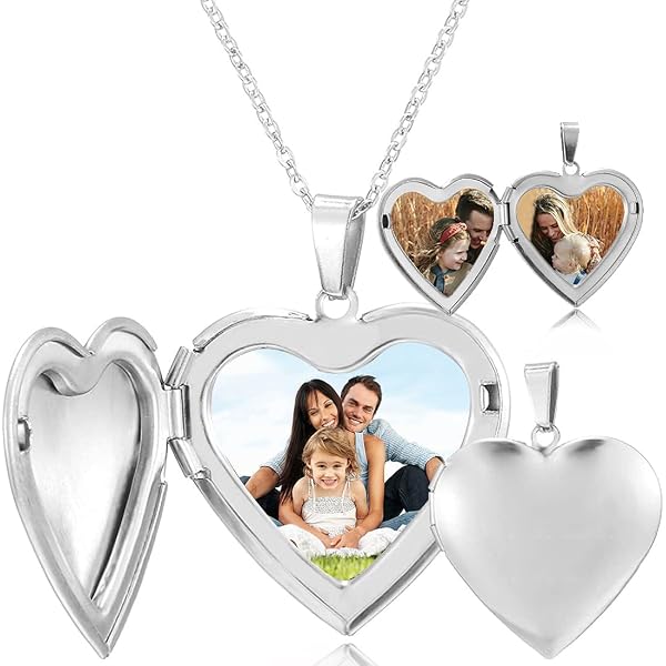 MicVivien Acciaio Inossidabile Collana con ciondolo portafoto a forma di cuore con modello Doppio Cuore/Love, Personalizzata Collane Gioielli per Mamma Donne Ragazze