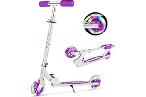 BELEEV V1 Scooter for Kids, 2 Wheels Folding Kick Scooter for Children Girl and Boys, 3 Adjustable Height, Flashing Light up Wheels, Lightweight Scooter with Sturdy Frame, Kickstand, Age 3-12