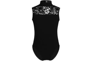 iEFiEL Mädchen Ballett Body Trikot mit Spitzen Spleiß Ballettanzug Dursichtig Rücken Tanz Leotard Einteiler Ballettkleidung 110-164