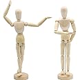 2PCS Wooden Manikin 12 inch/30cm,Drawing Mannequin with Flexible Joints,Wooden Human Artists Mannequin with Stand, Painting and Drawing Aid, Artist Sketch Drawing Model for Art,Home Decoration