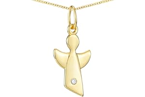 MATERIA BY MATTHIAS WAGNER Materia Engel Anhänger Gold mit Kette - 925 Silber Kinder Schmuck vergoldet mit Zirkonia - Geschenk Taufe Geburtstag