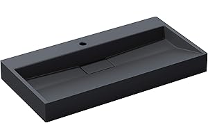 doporro Lavabo da Appoggio, Lavabo Bagno Sospeso 90x46x11cm, Lavandino Bagno da Minerale Fuso Colossum19-900, un Foro per Rubinetteria, Antracite Opaco