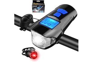 CHILYMES Ensemble de feux de vélo, avec compteur de vitesse pour vélo, feu arrière de vélo rechargeable par USB et ensemble de feux avant, phare de cycle pour tous les vélos de montagne et de route