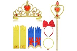 Vicloon Accessori Principessa, 8PCS Nuovi Costumi da Principessa, Biancaneve Bambina Costume con Principessa Corona, Principessa Bacchetta, 2 paia di guanti di diverso colore