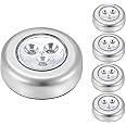 MeeTo Wireless LED Puck Light, Stick-Anywhere Closet Portable Tap Push Button Stair-Wall Lights for Cabinet, Hallway, Bathroom, Bedroom, Kitchen, 3 Battery Operated Low White Light, PC5
