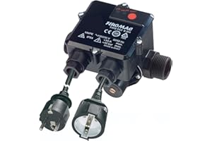 AMUR Pumpen Druckschalter intelligente PUMPENSTEUERUNG FLUOMAC® - PUMPE HAUSWASSERWERK Automatic Pump Controller mit TROCKENLAUFSCHUTZ und NOTABSCHALTUNG f. KREISELPUMPE verkabelt, mit Rückschlagventil