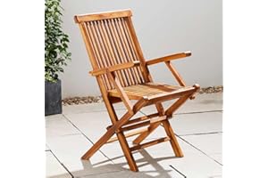 TRUESHOPPING Wooden Folding Outdoor Garden Chair - Classic Solid, Teak Hardwood Armchair - Durable Weatherproof Garden, Patio & Decking Furniture