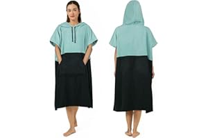 Zingtto Surf Poncho Changing Robe Extra Large Thick Towel Poncho for Men Women with Hood Pocket for Beach Swimming, 41‘’x33‘’, Black Teal