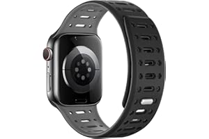 Sixmoat Magnetic Strap Compatible with Apple Watch Strap 42mm(Series10) 41mm 40mm 38mm for Men Women, Breathable Silicone Sport Band for iWatch Series 10 9 8 7 6 5 4 3 2 1 SE (Black-Gray)