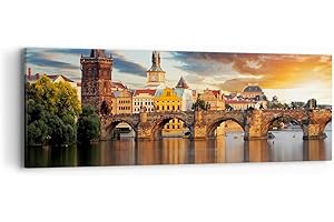 ARTTOR Lienzos decorativos Praga puente historia río Cuadro Sobre Lienzo Moderno 90x30cm Cuadros Decoracion Salon Dormitorio Cocina Cuadros Pared Imágenes Wall Art Prints Decor Canvas AB90x30-2819