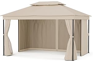 blumfeldt Mondo Dual Tonnelle 3x4 - Double Toit & Moustiquaires, Armature Métallique Résistante, Rideaux Inclus, Tonnelle de Jardin, Facile à Assembler, Beige