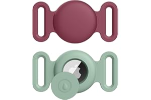 OUMIDA AirTag Cane & Gatti Collare per Apple, Porta Air Tag Animale Cover Protettiva GPS Tracking Finder Accessories Anti-perso Custodia Impermeabile (Vino rosso+Verde oliva,Medio)