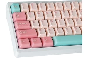 ‎HYEKIC PBT Keycaps, 163 Keys Pink Translucent Double Shot Minimalist Style Cute Keycap Dye Sublimation Custom Keycaps for Cherry Gateron MX Swithes ISO/ANSI Layout Mechanical Keyboards