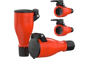 ‎REDSTAR24 RedStar24 Schuko Kupplung 230V IP54 4er Set Robuste Steckdosen, 3-Polig, Gummi & Kunststoff, Schwarz Rot | Automatische Federabdeckung, Einhandbedienung | Ideal Outdoor Anwendungen