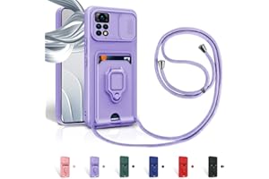 Aithne Funda con Cuerda para Xiaomi Redmi Note 11/Note 11S Case con Ranura para Tarjetas,360 Anillo función de Soporte Cubierta -Púrpura