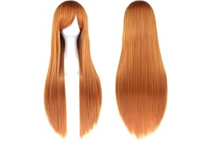 Fouriding 31" Orange Women's Long Straight Cosplay Party Wigs Hairpieces Hair Cap Lolita Style Anime Wig