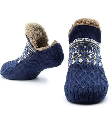 Chaussons Chaussettes Hoomall - Polaire Épaisse, Semelle Antidérapante - Bleu Marine 43/45