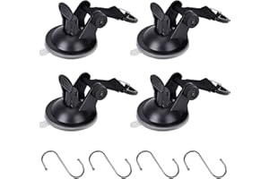 Wuudi 4 ventose con 4 ganci, resistenti ganci a ventosa per campeggio, camper, casa, officina, supporto per bagagli, teloni e tende per auto (set da 4)