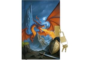 Sixstore A6 Undated Boys Top Secret Diary with Ribbon Divider, Padlock and Key, 15 x 11cm, Kids Notebook for Boys, Dragon