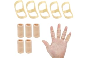 SAVITA 10szt Finger Splint Wraps, 5 Rozmiarów Pierscien na Palec Wsparcie Owalnej Szyny na Palec 5 Owalnych Szyn na Palce i 5 Rekawów Kompresyjnych na Kciuk Srodkowy Palec Serdeczny Pinky (Cera)