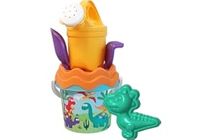 ‎SIMBA Dino Baby Eimergarnitur, Sandspielzeug, 6 Teile, Eimer, Sieb, Sandform, Schaufel, Rechen, Gießer, 11cm, D:14cm, ab 10 Monate