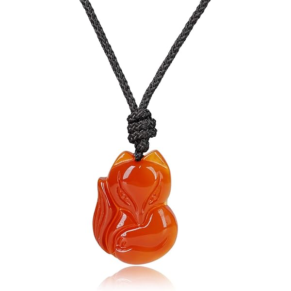 COAI Collana Volpe a Nove Code per Uomo e Donna, Collana Regolabile con Pendente di Corniola Rossa Pietra Naturale