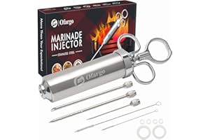 Ofargo Siringa per Carne, Siringa per Marinata con 3 Aghi per Carne in Acciaio Inossidabile, Siringa Alimentare per Manzo, Pollo, Maiale, Tacchino; 60 ml/2 oz, Include le istruzioni per l'uso