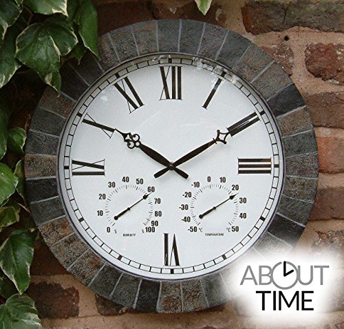 About Time Large Slate Effect Outdoor Garden Clock - 45cm (17.7