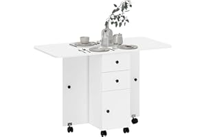HOMCOM Folding Dining Table for 4-6, Rolling Drop Leaf Table on Wheels with Storage Drawers, Cabinet and Open Shelf for Kitchen, Dining Room, White