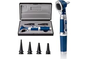 Otoscope Scian avec éclairage, otoscope portable à fibre optique avec étui en plastique rigide pour médecins, infirmières, usage domestique (nouveau - bleu)