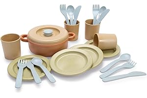 Dantoy Bio-Toy Pretend Play Dinner Set 22 Pieces, Eco-conscious Toys made from Sugarcane - Packed in a compact box to save resources