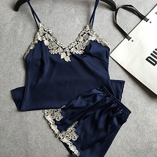 Wanglele Dressing Gown Female Summer Satin   Summer Small Chest Harness Shorts Dressing Gown Dressing Gown, Xxl, Dark Blue