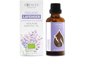 Essences Bulgaria Aceite Esencial de Lavanda Orgánico 50ml | Lavandula angustifolia | 100% Puro y Natural | Sin Diluir | Grado Terapéutico | Granja Familiar | Destilado al Vapor | Sin OMG | Vegano