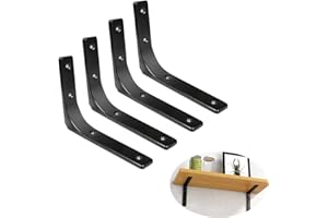 HTRTRR Shelf Brackets 4 Pack – Heavy Duty L Shaped Wall Mounted Brackets, Floating Shelf Support for Bookshelf, Kitchen, Bathroom, Garden and Garage – (Black, 6 x 8 inch)