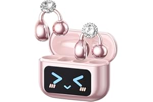 ZOMBIES CAT Clip On Schmuck Kopfhörer Open Ear Kopfhörer Kabellos Bluetooth 5.4 mit Intelligentem Touchscreen 4.1g Leichtgewicht Kopfhörer Sport, 60 Std Wireless Earbuds, M100 Diamant-Ohrring Rosa